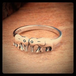 Sterling Silver Double Elephants Ring